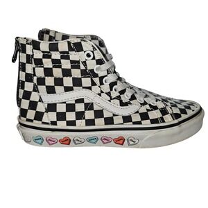 Vans Sk8-Hi Zip Checkerboard Hearts High Top Sneakers‎ Kids Size 3.0